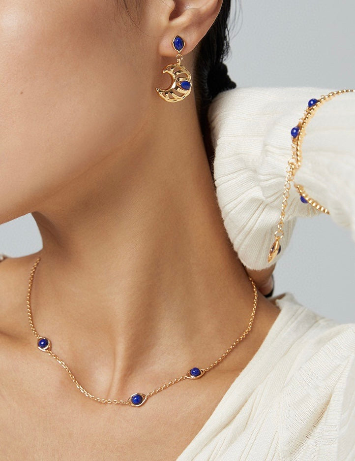 Udjat Necklace  Midnight Lapis| Tiger gaze