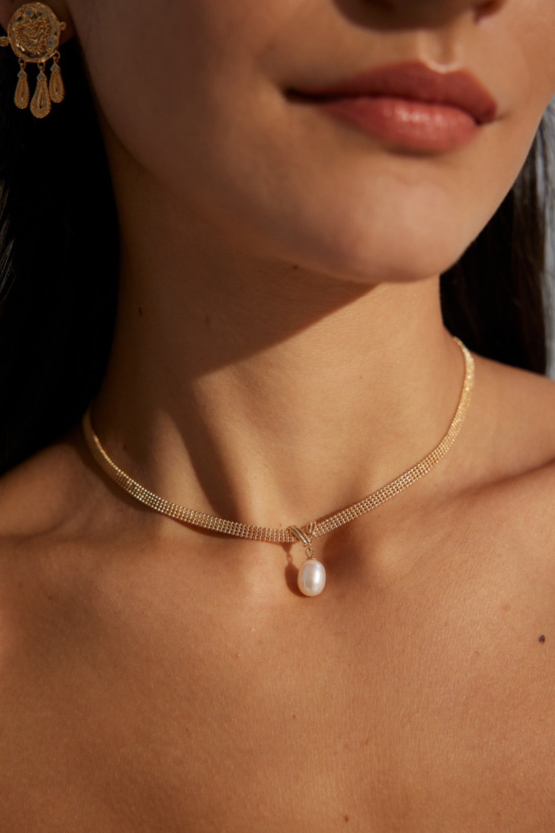 Silken Steel Pearl Drop Necklace