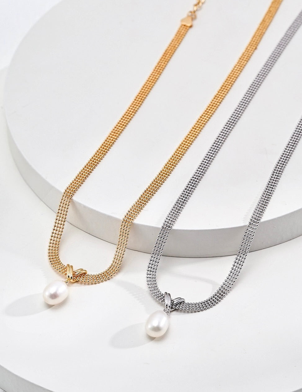 Silken Steel Pearl Drop Necklace
