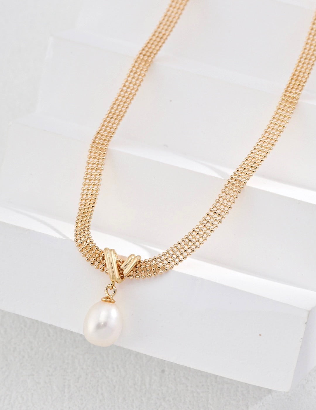Silken Steel Pearl Drop Necklace