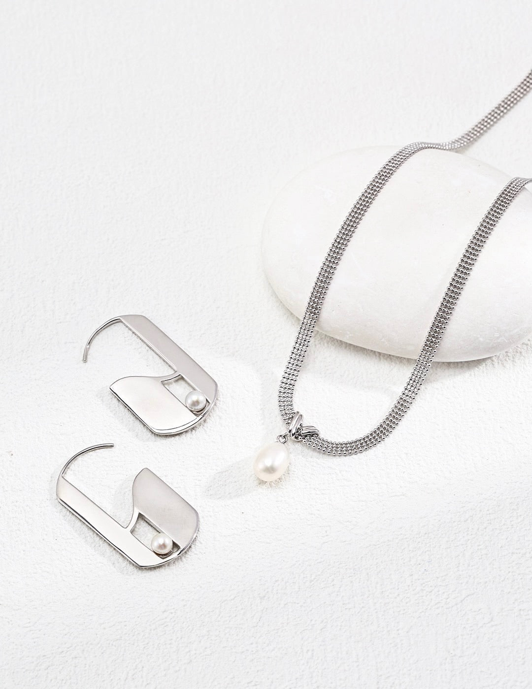 Silken Steel Pearl Drop Necklace