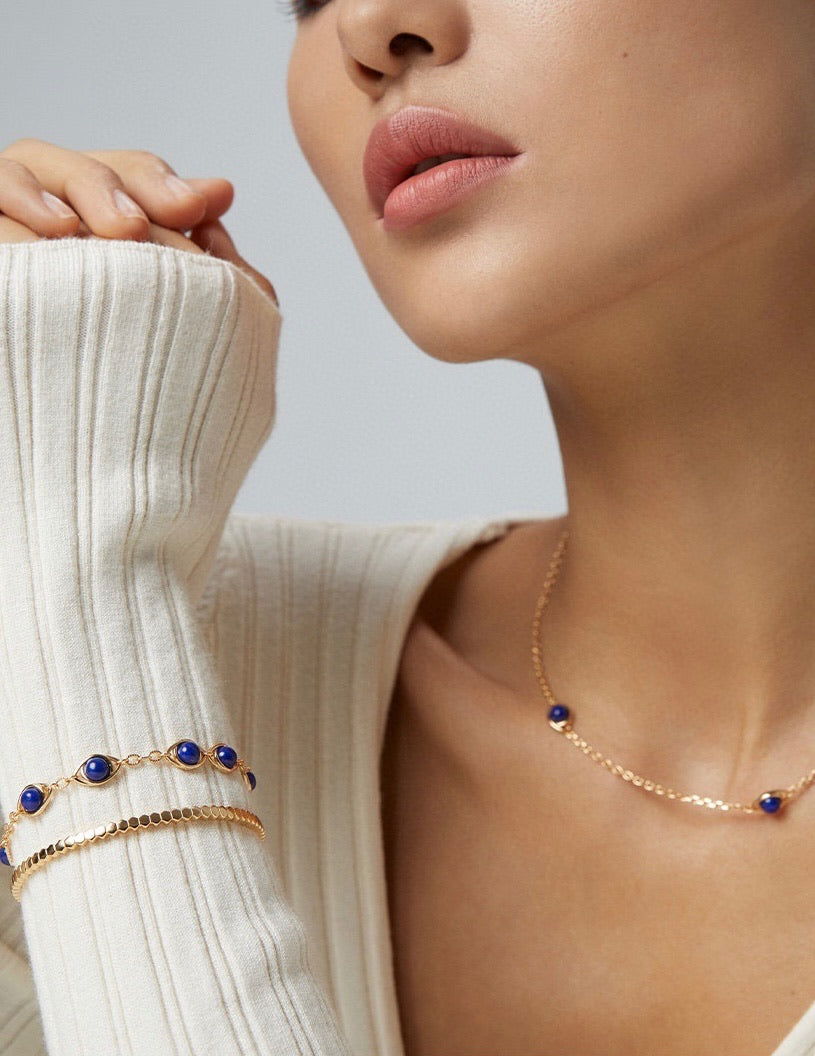 Udjat Necklace  Midnight Lapis| Tiger gaze