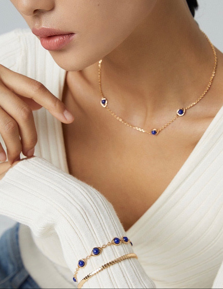 Udjat Necklace  Midnight Lapis| Tiger gaze