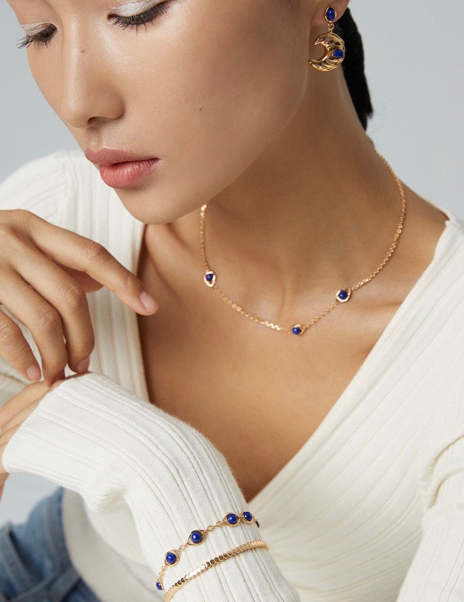 Udjat Bracelet  Midnight Lapis| Tiger gaze