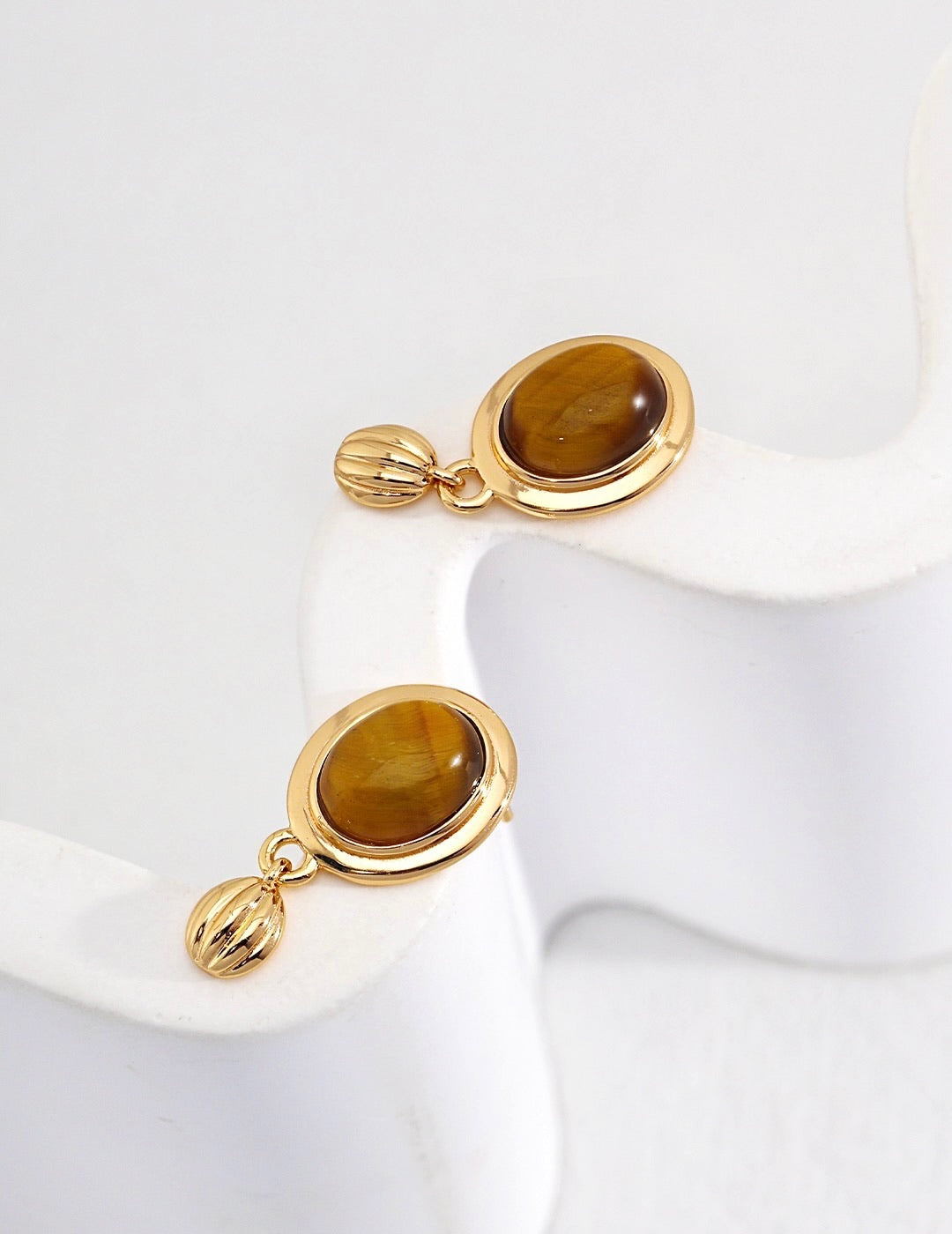 Amber Bell Tiger's Eye Earrings