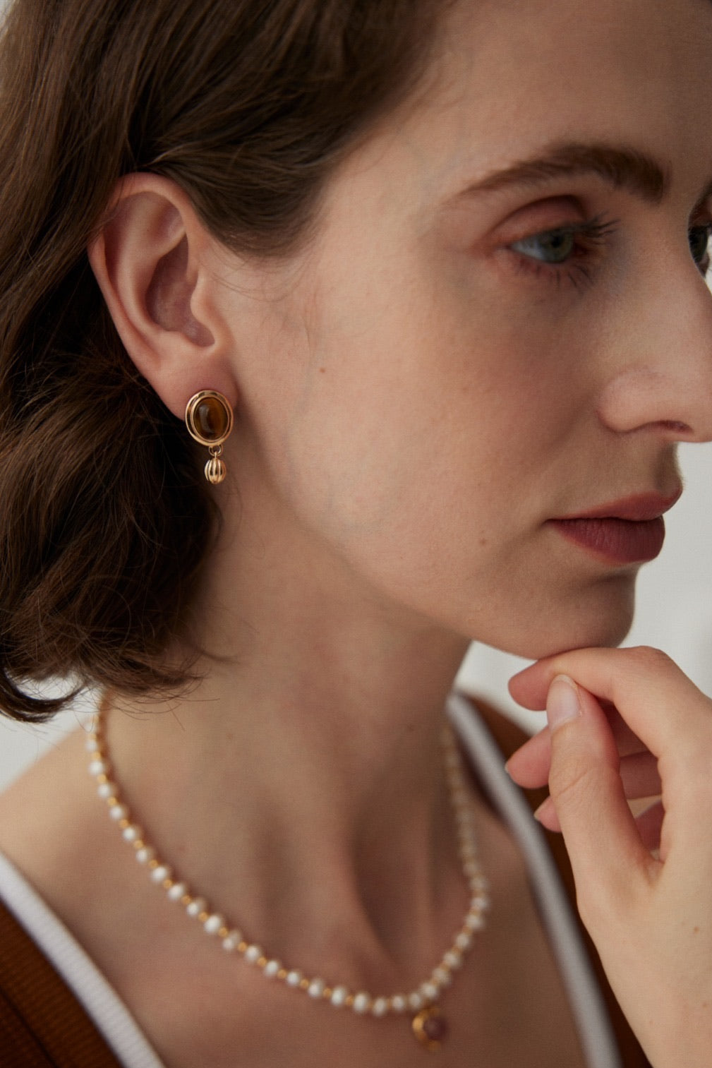 Amber Bell Tiger's Eye Earrings