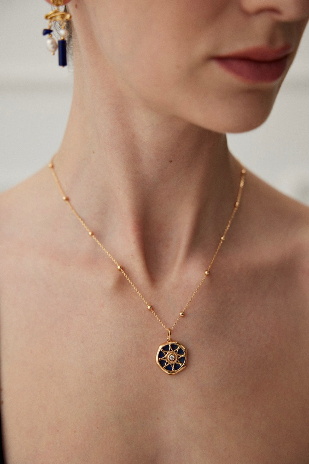 Lapis Compass Pendant Necklace