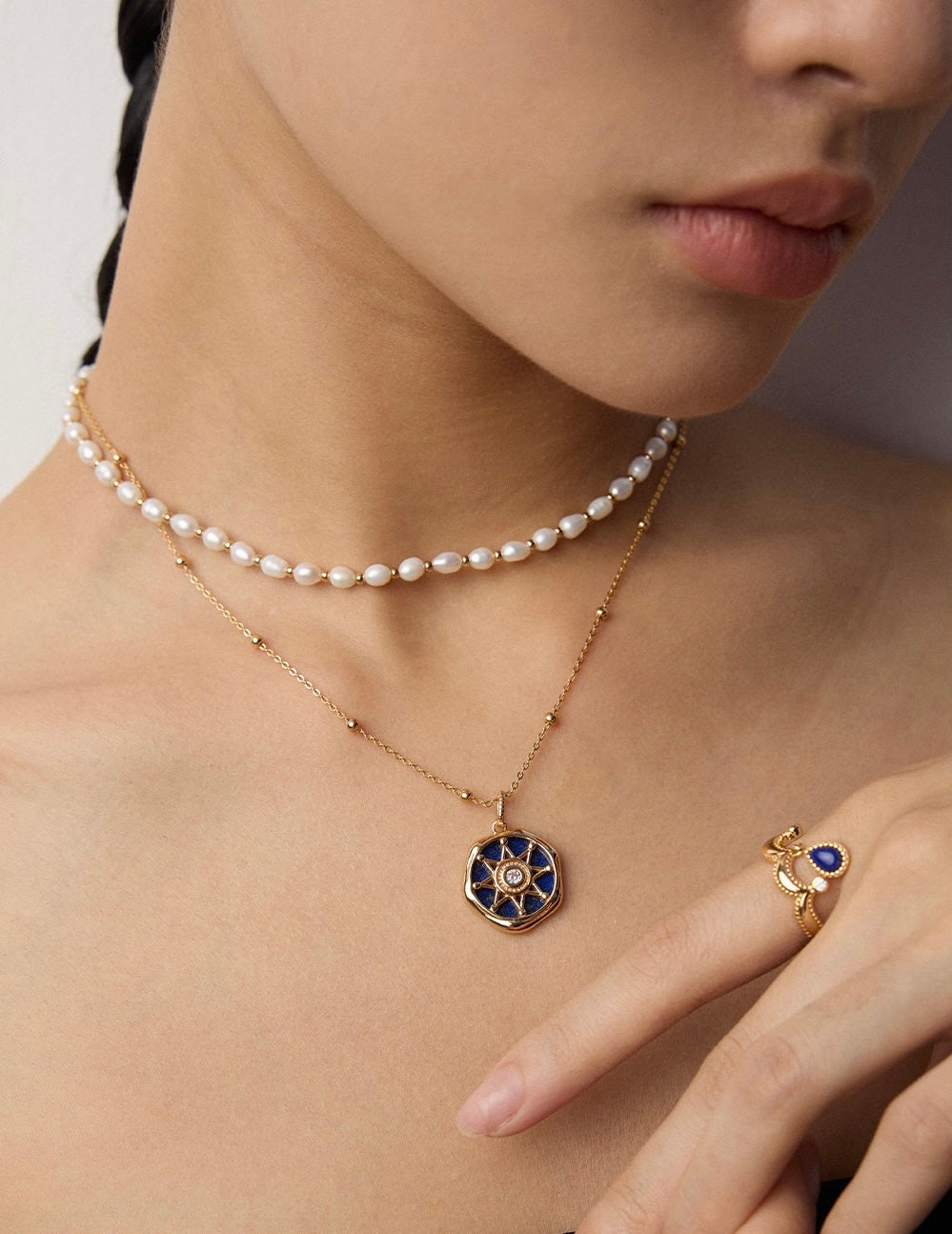 Lapis Compass Pendant Necklace