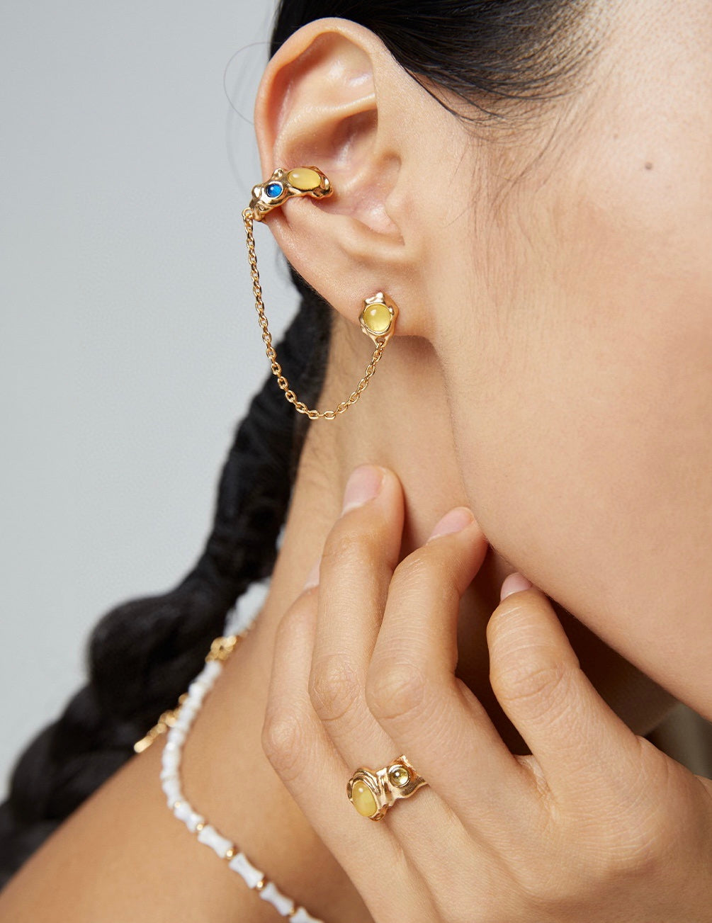 Melted Gem Chain Earrings