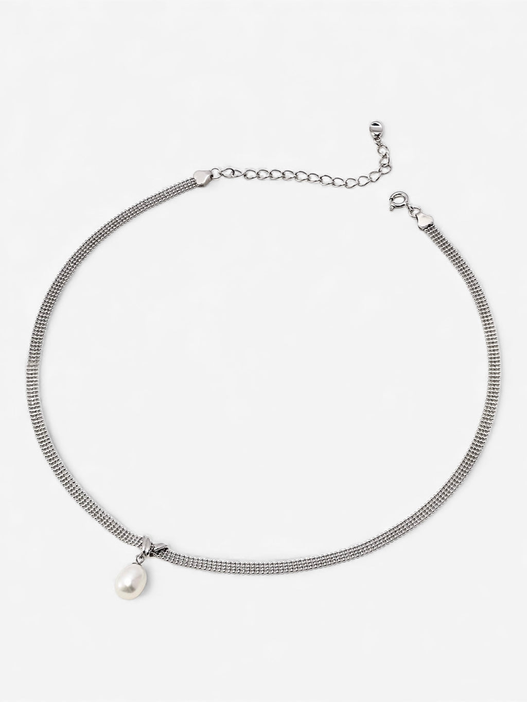Silken Steel Pearl Drop Necklace