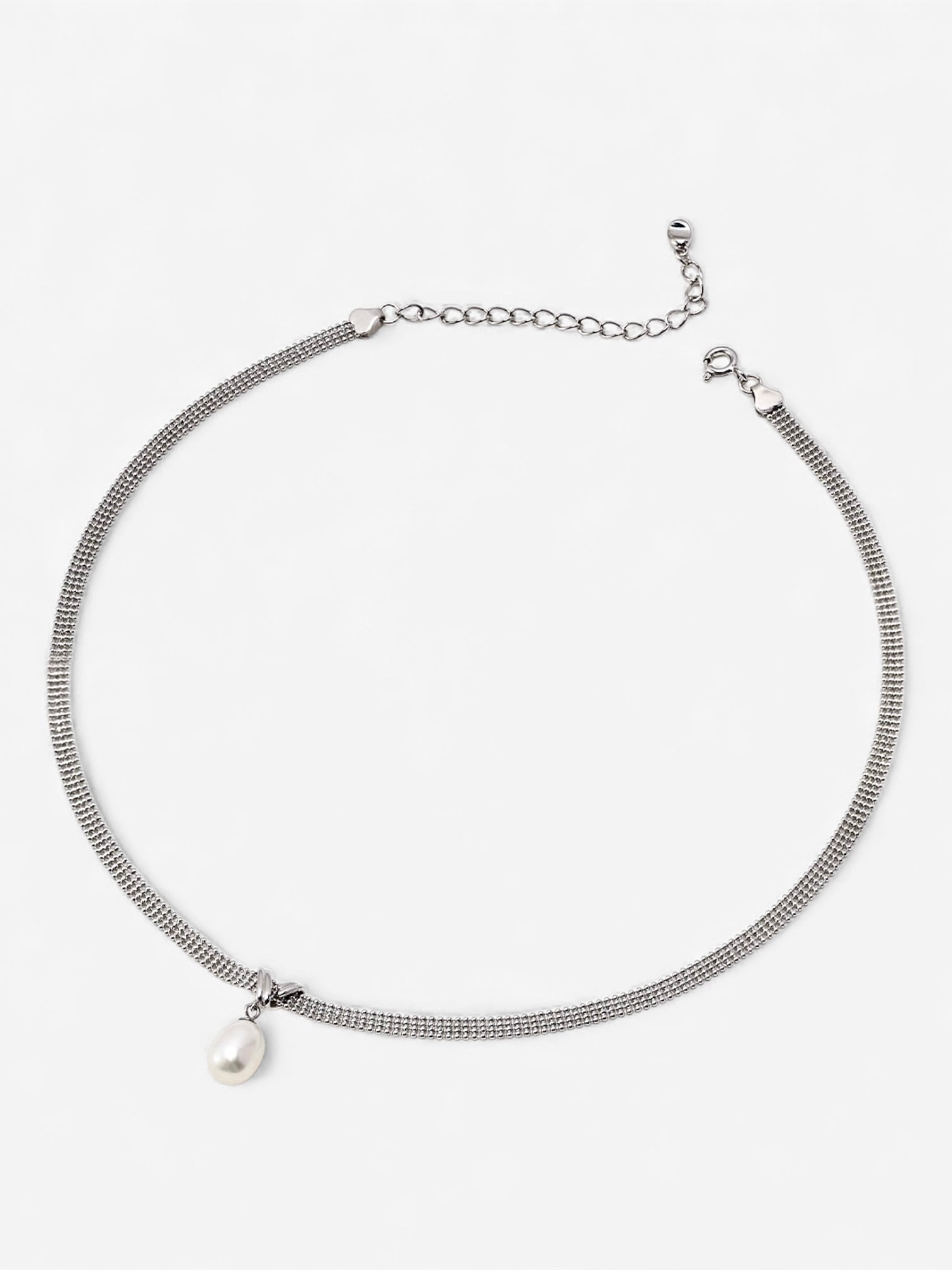 Silken Steel Pearl Drop Necklace