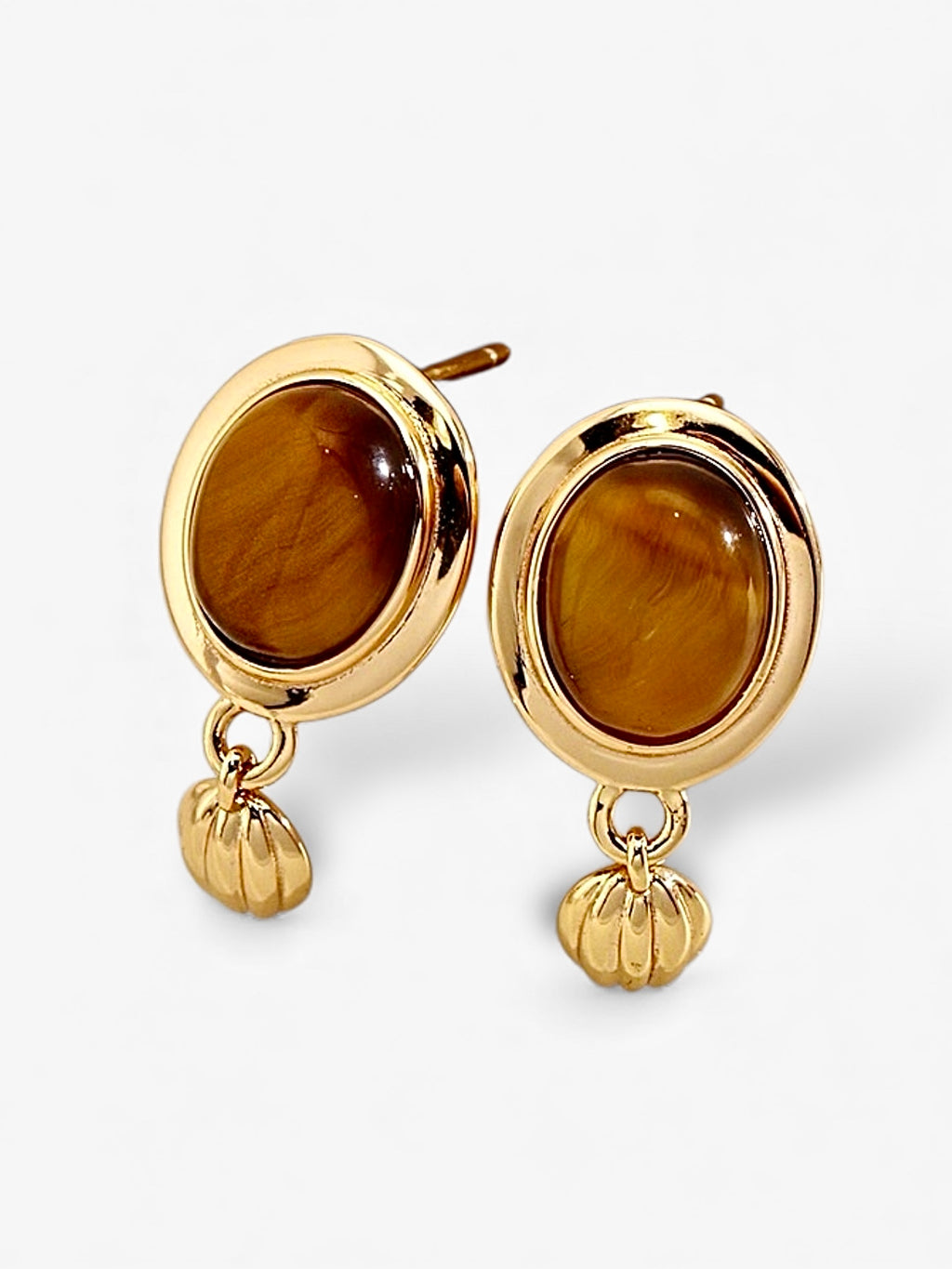 Amber Bell Tiger's Eye Earrings